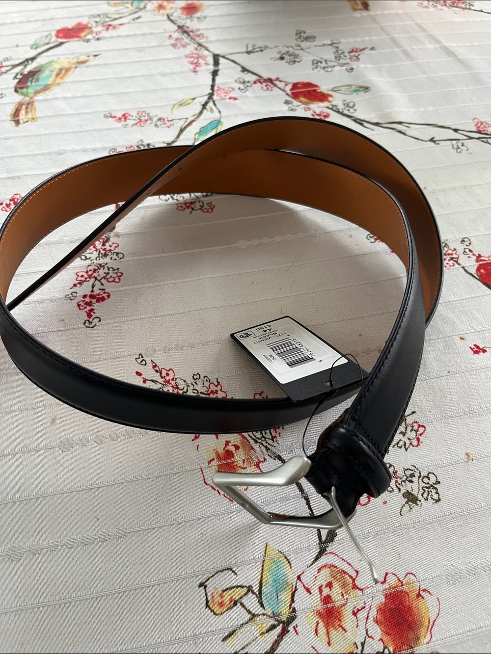 Magnanni Black Leather Belt with Silver Buckle and Tan Interior